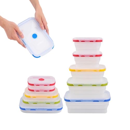 Collapsible Food Storage Containers with Lids (Assorted Colors-Sizes 5pc)
