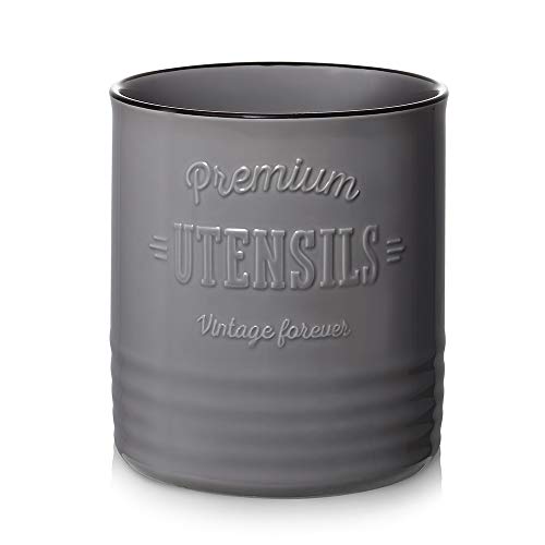 7.2" Large Ceramic Utensil Holder for Kitchen Counter (7.2 Inch / Grey)