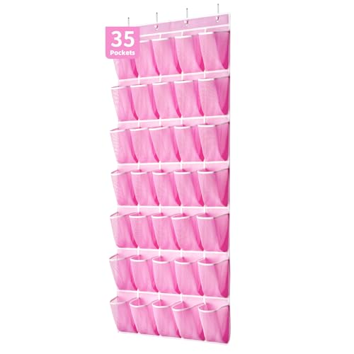 35 Pockets Over the Door Shoe Organizer (Pink - 35 Pockets)