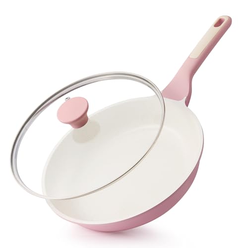 9.5In Nonstick Ceramic Frying Pan with Lid (Sakura Pink / 9.5 Inch)
