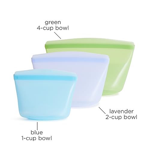 Premium Reusable Silicone Bags and Lunch Bag (Blue + Lavender + Green / 3-Pack)