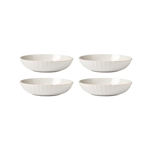 French Perle Scallop White Stoneware Pasta Bowl Set for 4 (Pasta Bowls, Set of 4 / White)