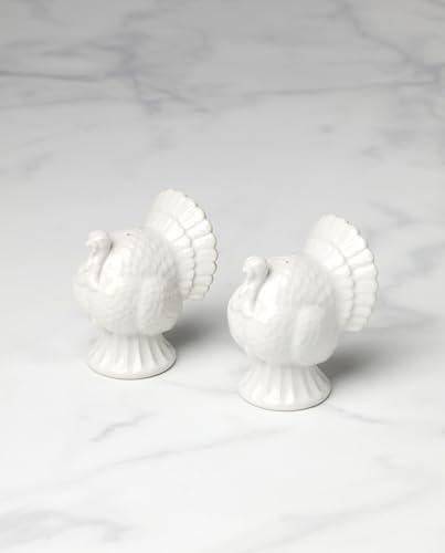 French Perle White Carved Turkey Ceramic Salt and Pepper Shakers Set (Turkey Salt & Pepper Shakers / White)