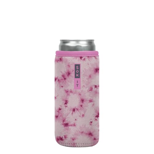 CanSok Sleeve for Beer & Soda Insulated Neoprene Cover (Pink Splash Tie Dye / 12oz Slim Can Sleeve)