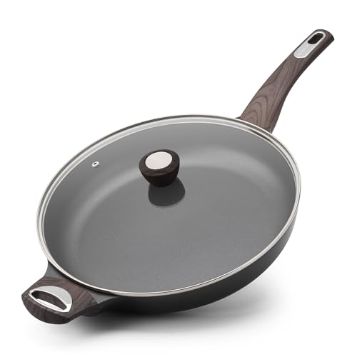 12.5inch Nonstick Frying Pan Paella Pan with Lid (12.5 Inch / NIGHT Black)