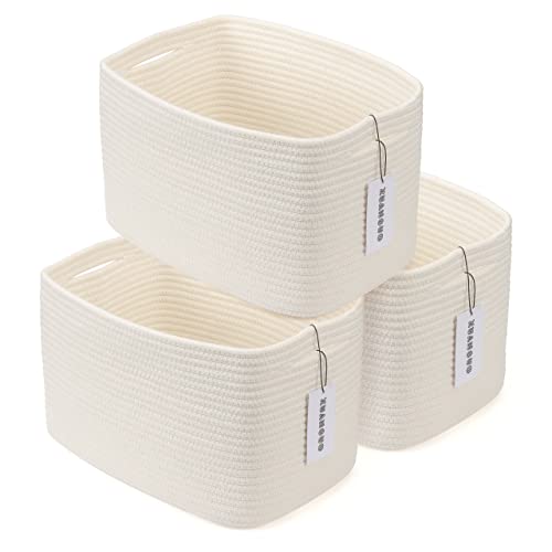Woven Cotton Rope Storage Baskets 15x10x9.3" 3 Pack White (White)