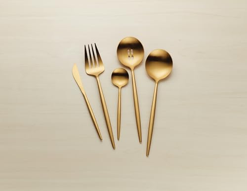 894758 Skandia Zephyr Satin Gold 45 Piece Flatware Set (45-Piece Flatware Set, Gold)
