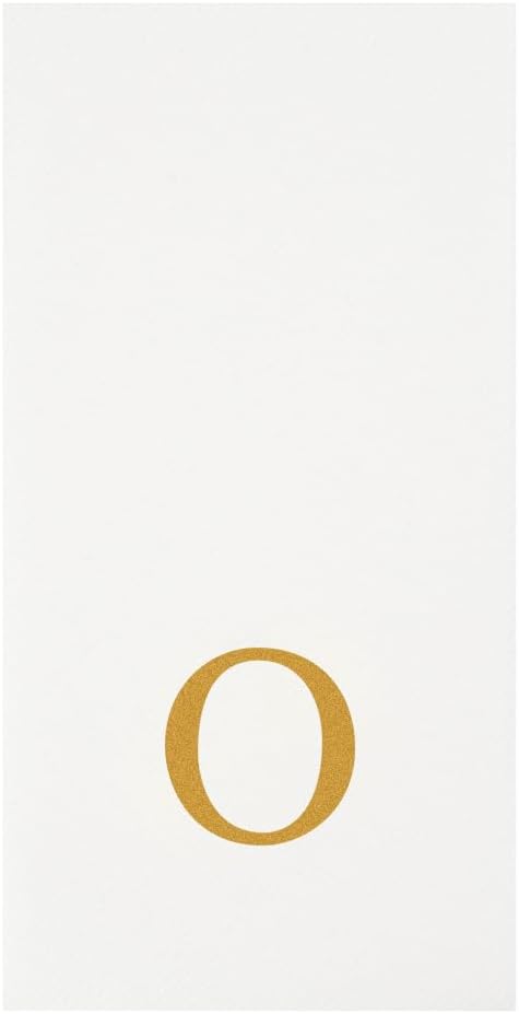 Luxenap 15.8 X 7.9 Inch Linen-Feel Guest Towels, 50 Lettered Hand Towels - Gold Letter 'O', Sans Serif Font, White Paper Dinner Napkins, airlaid, For Restrooms And Tables