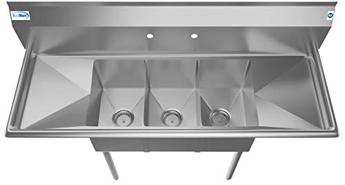 SC101410 12B3 3 Compartment Stainless Steel NSF Commercial Kitchen Sink with Right and Left Drainboards (2 Drainboards)