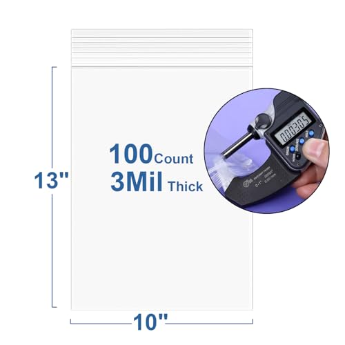 100Pcs 10"x13" Thick 3Mil Clear Reclosable Zip Seal Lock Plastic Poly Bags (100 Count)