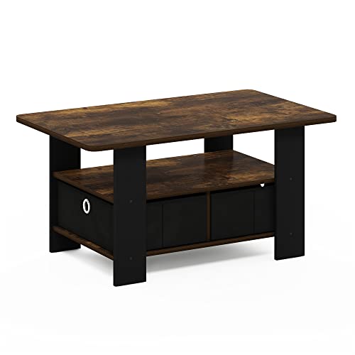 Andrey Coffee Table with Bin Drawer (Amber Pine/Black / 2 Bin)