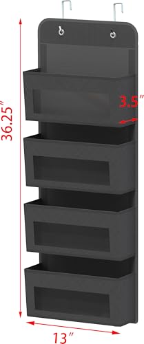 4 Clear Pocket Over Door Hanging Organizer (4 Pockets / Dark Gray)