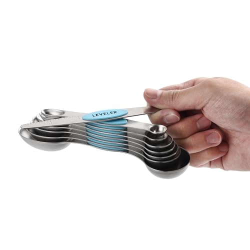 Stainless Steel 8 Magnetic Measuring Spoons (Blue (Aqua Sky) / 2-Pack)