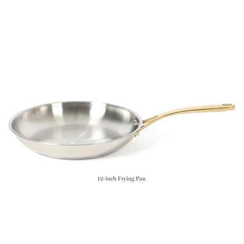 Castelle 12 Inch Stainless Steel Frying Pan with Gold (Stainless Steel W/ Gold Handle / 12" Frying Pan)