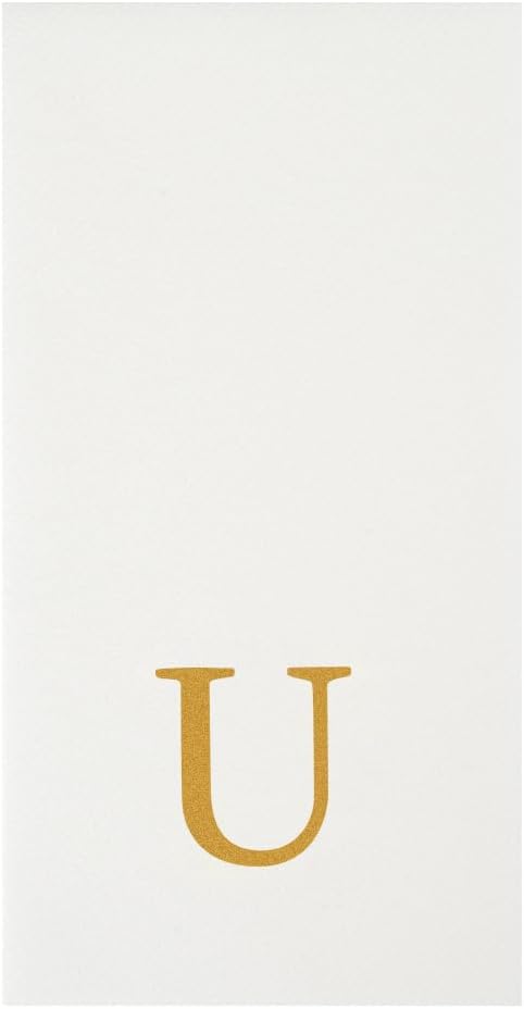 Luxenap 15.8 X 7.9 Inch Linen-Feel Guest Towels, 50 Lettered Hand Towels - Gold Letter 'U', Sans Serif Font, White Paper Dinner Napkins, airlaid, For Restrooms And Tables