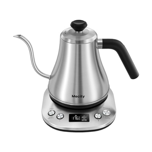 Electric Gooseneck Kettle With LCD Display Automatic Shut Off Retro Coffee Kettle Temperature Control Hot Water Boiler to Pour Over Tea (Stainless Steel)