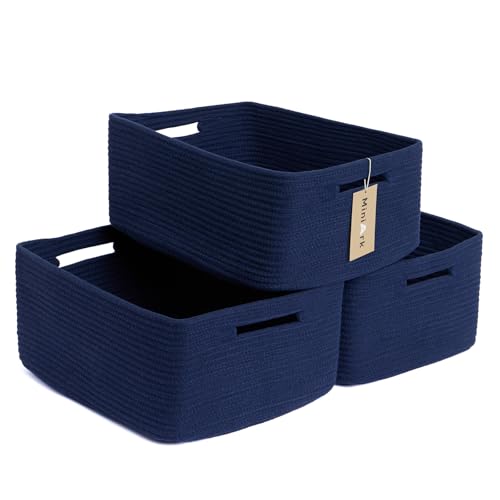 Large Storage Baskets for Shelves (3pcs-L17×W13×H7.5" / Navy Blue)