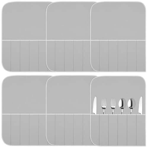 6 Pcs Anti Tarnish Silverware Storage Bags Felt (6 Slots / Gray)