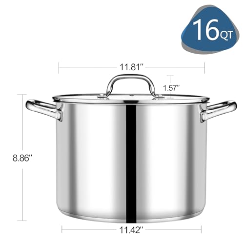 16 QT Stainless Steel Stock Pot with Lid (16 Quarts)