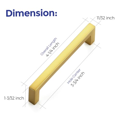Gold Cabinet Handles Solid Cabinet Pulls (Gold / Flat Black 3-3/4'' Hole Center)