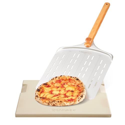 15x12 Inch Pizza Stone & 12 Inch Rotatable Pizza Peel Set (15" x 12" | With Pizza Peel)