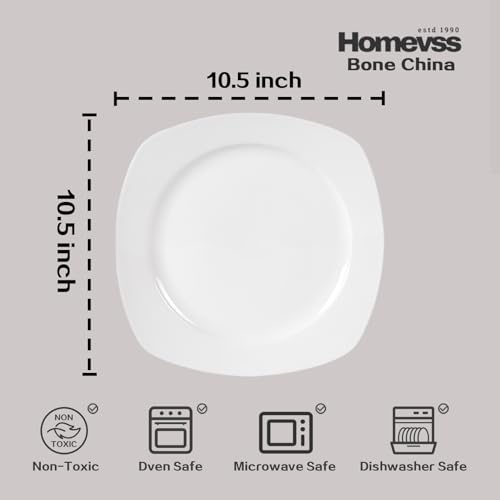 HomeVss New Bone China Dinnerware Set (Square Coupe / Service for 8 - 40pc Set)