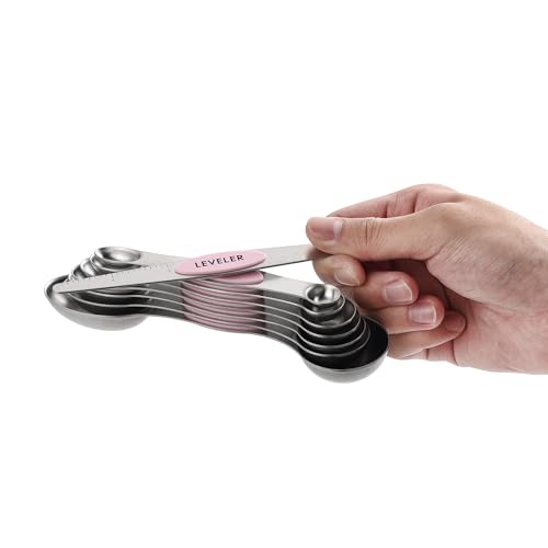 Stainless Steel 8 Magnetic Measuring Spoons Set (Pink Lemonade / 1-Pack)