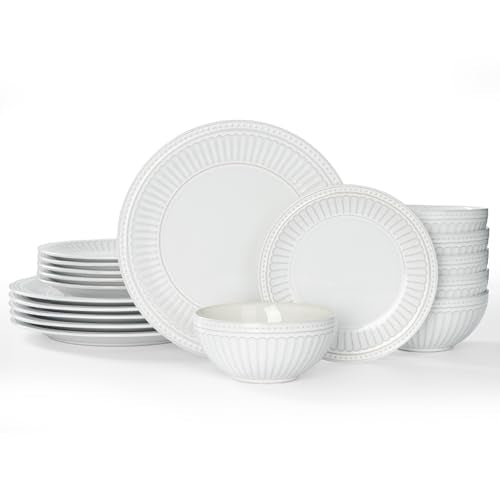 Ceramic Plates and Bowls Sets (Embossed White / Service for 6)