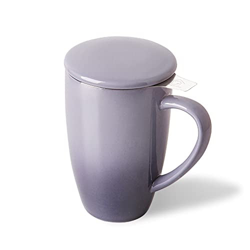 Sweejar Porcelain Tea Infuser Mug with Lid (Gradient Purple / Tea Cup(16 Fl Oz))