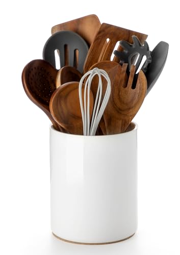 Ceramic Kitchen Utensil Holder for Countertop Organizer 6.4"White (White)
