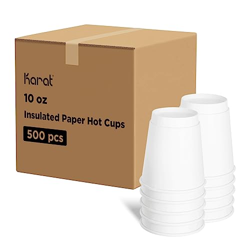10 oz Double Wall Insulated Coffee Cup [500 Count] White Paper Hot Cup (10 OZ / Insulated - White)