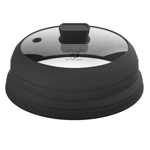 Microwave Splatter Cover Glass Splatter Guard Lid with Collapsible Silicone for Food Pot Cover Plate Cover 10.8 inch Black (Black / 10.8 inch)