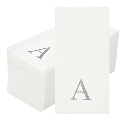 Silver A White Linen Feel Guest Towel Napkin (Silver / 2000 Count / A)