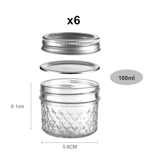 3.4oz 100ml Glass Mason Jars 6 Pack (3.4 oz)