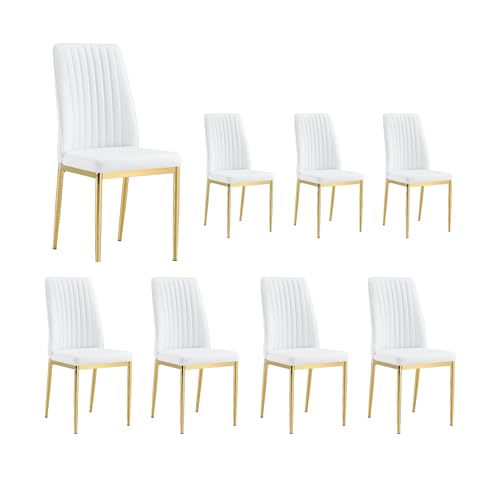 White Dining Chairs Set of 8 Leather Modern Kitchen Chairs with Metal Legs Armless Upholstered Chair for Dinner Room (G- White)