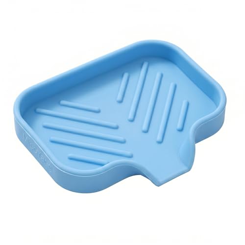 Silicone Soap Dish with Drain Spout (Light Blue / S(4.9"×3.2"))