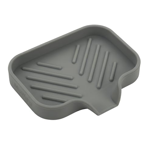 Silicone Soap Dish with Drain Spout (Grey / S(4.9"×3.2"))
