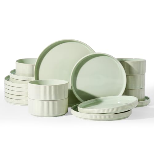 Stoneware Dishes Dinnerware Sets for 6 (Light Green / Service for 6)