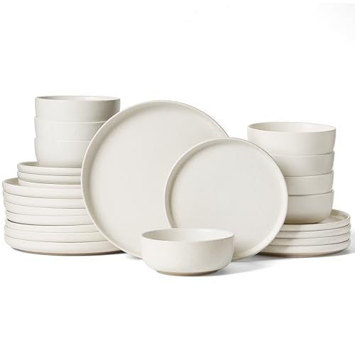 Milkyway 24 Piece Stoneware Dinnerware Set (Matte Beige White / Service for 8 (Standard Dinner Set))