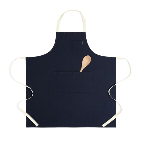 100% Linen Apron (Indigo / Ivory / 39.5 X 37 Inch)