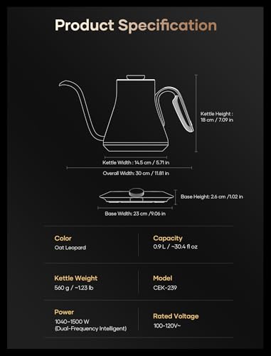 Color Changing Gooseneck Electric Kettle for Precision Brewing (Oat Leopard)