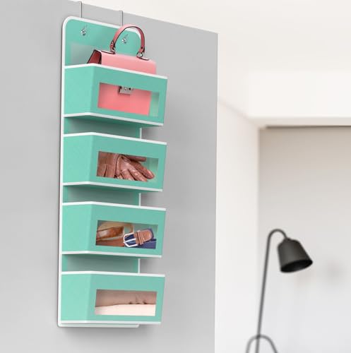 4 Clear Pocket Over Door Hanging Organizer (4 Pockets / Turquoise)