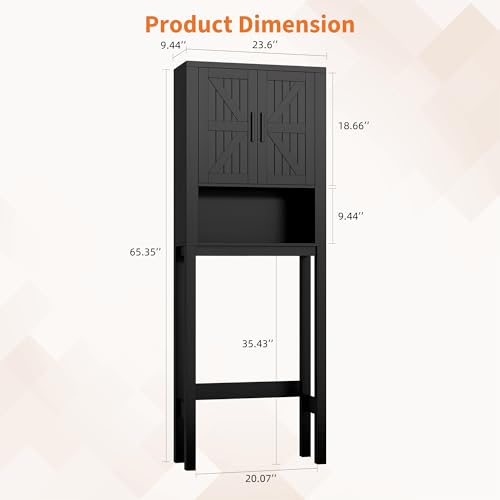 23.6 Inches Wide Toilet Rack with Over The Toilet Storage Cabinet (Black 23.6"w)