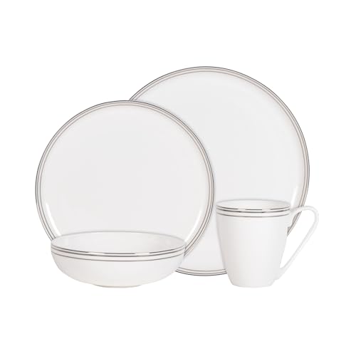 by Fitz and Floyd Nevaeh Bone China Coupe Platinum Bands Dinnerware Set (Platinum / Service for 4)