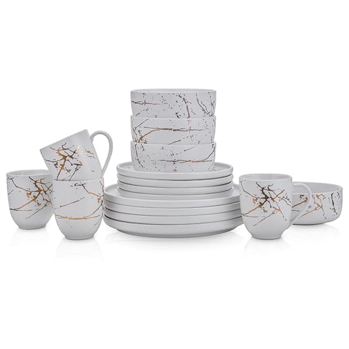 Porcelain 16 Piece Dinnerware set (16 Piece - Service for 4 / White & Gold)