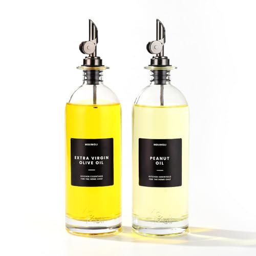 Oil and Vinegar Dispenser with Metal Pour Spout (500ml, Set of 2 Bottles / Black)