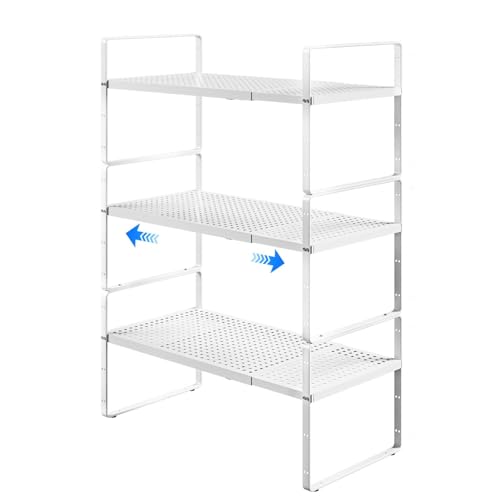 Expandable Cabinet Shelf Organizers (White Large)