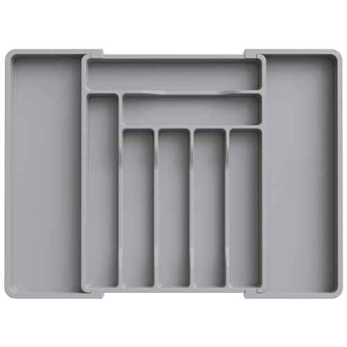 Expandable Silverware Drawer Organizer (Gray / XL (13"-22.4" W × 15"D))