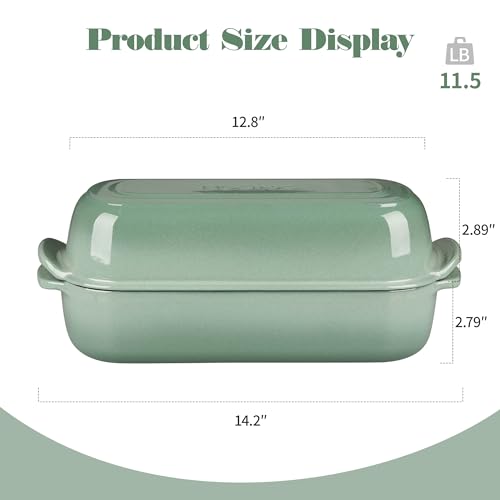 Enameled Cast Iron Loaf Pan with Lid (Sage Green)