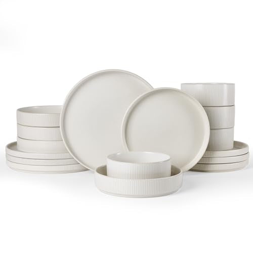 Star Stoneware Dinnerware Sets with Pasta Bowls (Matte White)